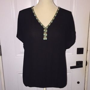 Culture Tiza Top Woman's Short Sleeve Black with Beaded Accent Size Small